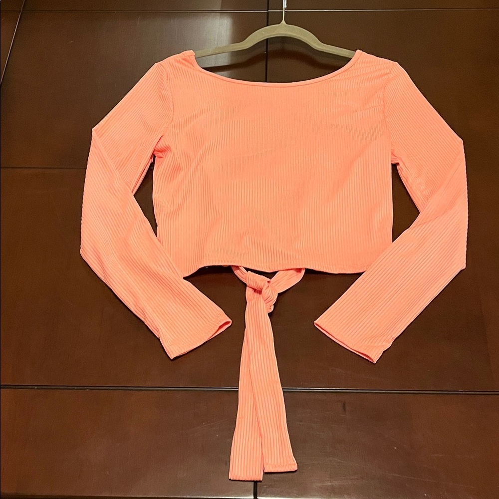 BiBi Peach Long Sleeve Tie-back Crop Top